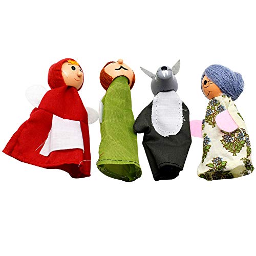 LOVEYue 4pcs Niños Caperucita Roja Lobo Cuento De Hadas Juguete De Narración De Cuentos De Marionetas De Dedo, Mejor para El Juego De Regalo De Juguete Intelectual Infantil 4 Piezas