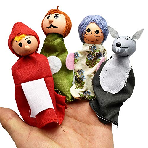 LOVEYue 4pcs Niños Caperucita Roja Lobo Cuento De Hadas Juguete De Narración De Cuentos De Marionetas De Dedo, Mejor para El Juego De Regalo De Juguete Intelectual Infantil 4 Piezas