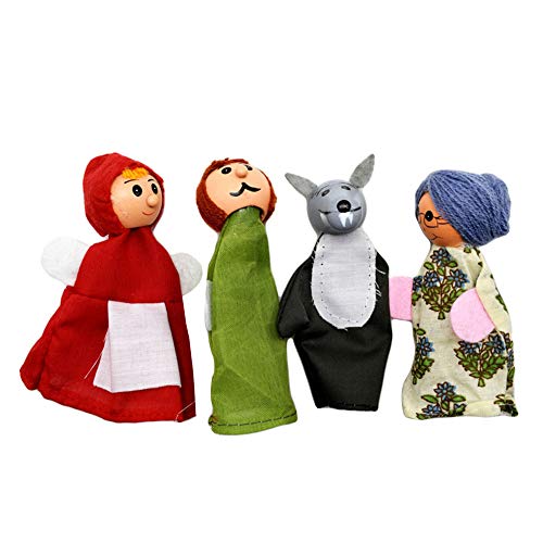 LOVEYue 4pcs Niños Caperucita Roja Lobo Cuento De Hadas Juguete De Narración De Cuentos De Marionetas De Dedo, Mejor para El Juego De Regalo De Juguete Intelectual Infantil 4 Piezas