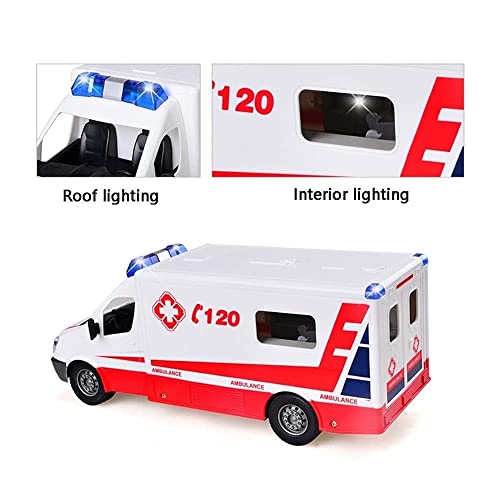 Luces LED Rojo Coche RC Ambulancia Juguete Control remoto Camión Puertas que se abren Sirena Coche de emergencia Escena de rescate Simulación Juguetes educativos Coche de juguete eléctrico para adulto