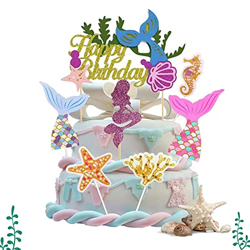 LUKIUP® Sirena Cupcakes Decoración, 31 Piezas Sirena Decoracion Tarta, Sirena Cupcake Toppers, Topper de Pastel de Cumpleaños, para Fiesta de Cumpleaños, Baby Shower y Fiesta de Bodas