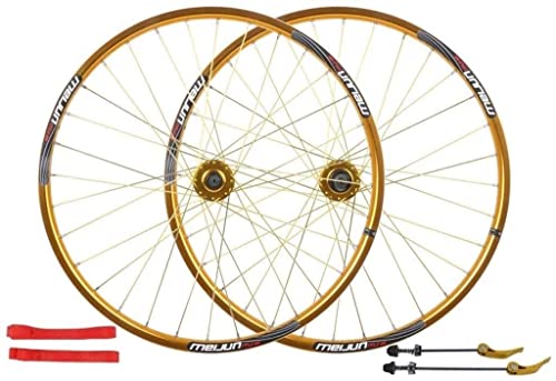 L&WB Bicicleta Wheelset, Ruedas de Bicicleta Mountain Bike Disc Freno Freno Placa de Ruedas Relacionamiento rápido Palin Rodamiento 7/8/9/10 Velocidad 26 Pulgadas Concentrador de Bicicleta Dynamo,Oro