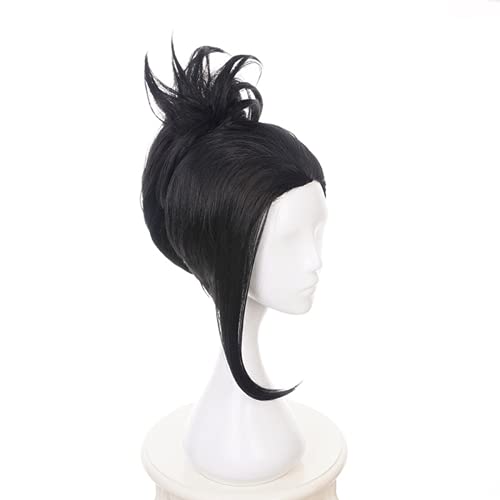 Lwiuentx My Hero Academia Cosplay Momo Yaoyorozu Peluca negra en cola de caballo+ gorro de peluca gratis