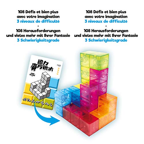 Magic Magnetic Cube, un Juego de, concentración y agudeza Mental, una diversión para Amantes de retos. Contiene 7 Piezas 3D magnéticas Transparente y Tarjetas con 108 retos a Construir.