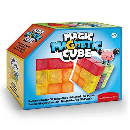 Magic Magnetic Cube, un Juego de, concentración y agudeza Mental, una diversión para Amantes de retos. Contiene 7 Piezas 3D magnéticas Transparente y Tarjetas con 108 retos a Construir.