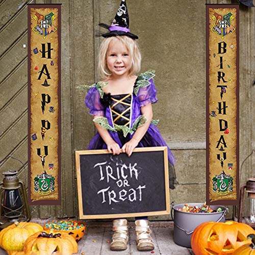 Magic Wizard Happy Birthday Door Couplet Banners Para Colgar En Niños y Niñas Wizard Party Decoration Kids Magic Theme Party Supplies Marrón Bienvenido Porche Letrero Para Interiores Y Exteriores