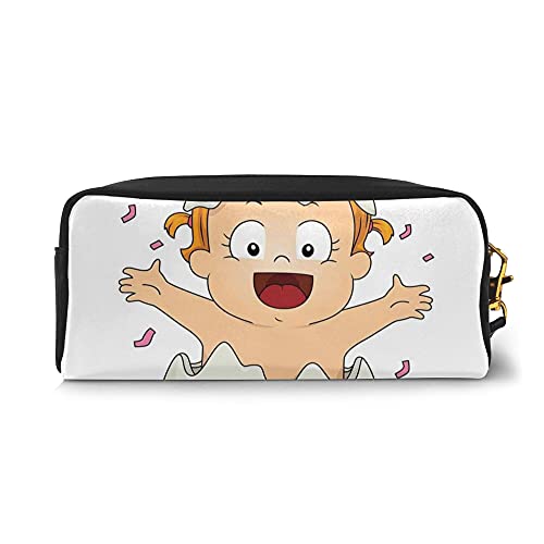 Makeup Bag,Baby Girl Popping Out Of An Egg Gender Reveal Themed Illustration Doodle Character,Zippered Lightweight Pencil Cases