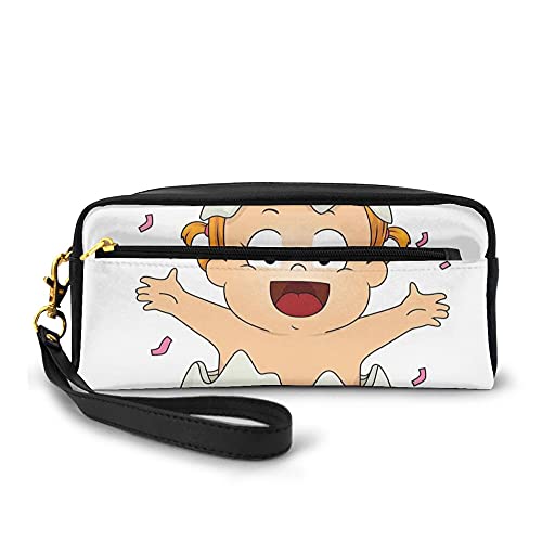 Makeup Bag,Baby Girl Popping Out Of An Egg Gender Reveal Themed Illustration Doodle Character,Zippered Lightweight Pencil Cases