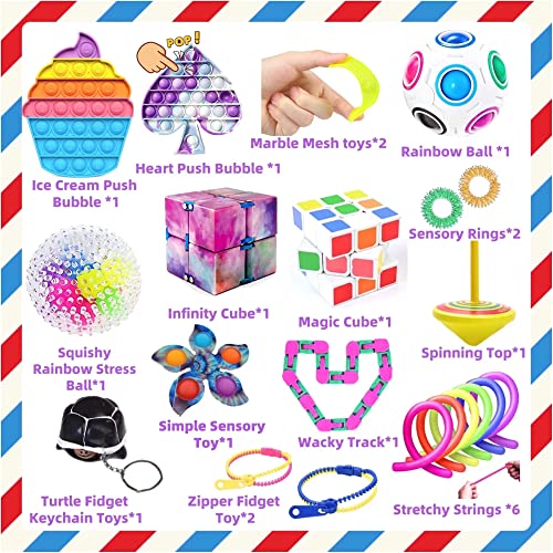 MarckersHome Fidget Toys Pack, 22 Piezas Juego de Juguetes antiestrés Simple, con Llavero antiestrés de Tortuga con Bola antiestrés para niños, Regalos para niños, antiestrés para Adultos