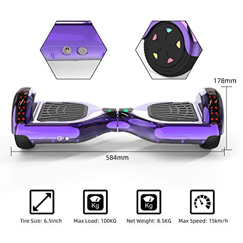 MARKBOARD 6,5" Hoverboard Patinete Eélctrico Hover Scooter Board Portátil Scooter Electrico con Luces de Ruedas, Altavoz Bluetooth