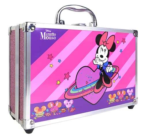 Markwins Minnie Makeup Train case, Set de Belleza Minnie con Paletas de Colores para Labios y Rostro, Divertido Kit de Maquillaje, Coloridos Accesorios, Juguetes y Regalos para Niños y Niñas