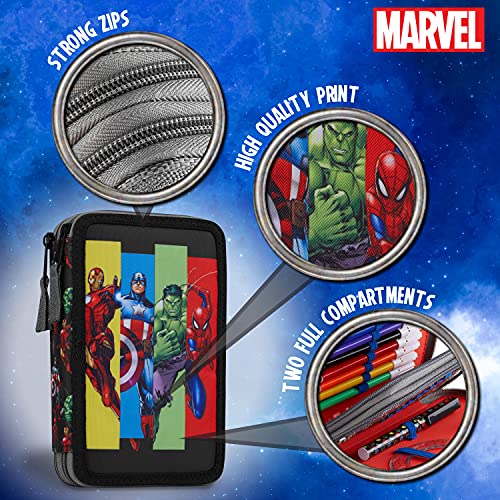 Marvel Estuche Escolar De 2 Compartimentos, Estuche Escolar Grande con Material Escolar de Los Vengadores