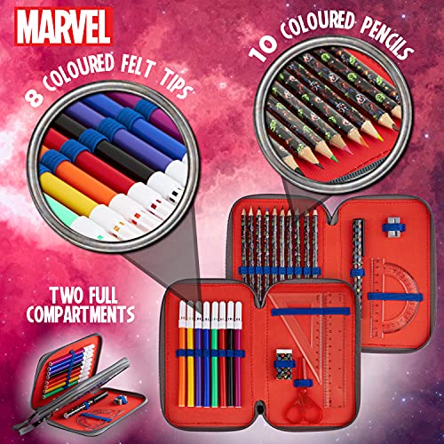 Marvel Estuche Escolar De 2 Compartimentos, Estuche Escolar Grande con Material Escolar de Los Vengadores