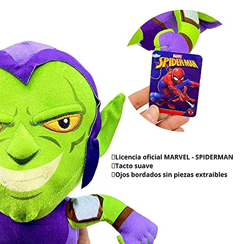 Marvel, Spiderman Villanos Peluche The Lizard, Doctor Octopus, Carnage, Venom, y Green Goblin - 28-33 CM ( 11-13") Licencia Oficial (GREEN GOBLIN)