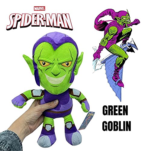 Marvel, Spiderman Villanos Peluche The Lizard, Doctor Octopus, Carnage, Venom, y Green Goblin - 28-33 CM ( 11-13") Licencia Oficial (GREEN GOBLIN)