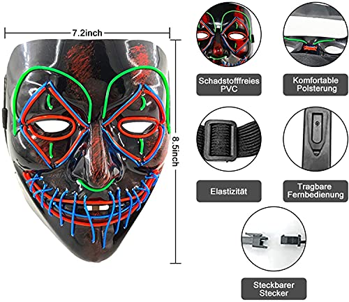 Máscara de Halloween LED con Diseño de Calavera,Purga Grimace Mask, Horror Máscara de Halloween, Accesorio Decorativo para Festivales Fiestas para Adultos y Niños