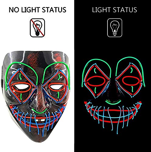 Máscara de Halloween LED con Diseño de Calavera,Purga Grimace Mask, Horror Máscara de Halloween, Accesorio Decorativo para Festivales Fiestas para Adultos y Niños