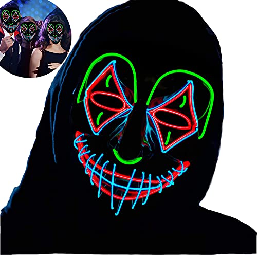 Máscara de Halloween LED con Diseño de Calavera,Purga Grimace Mask, Horror Máscara de Halloween, Accesorio Decorativo para Festivales Fiestas para Adultos y Niños