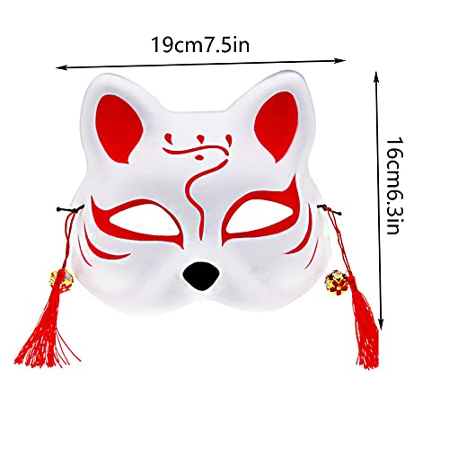 Máscaras de Gato Máscara de Media Cara Máscara de Cosplay Máscara de Zorro Japonesa Máscara de Zorro Japonesa Estilo Anime Zorro con Borla Flor para Fiestas, Disfraces, Halloween, 2 Unidades