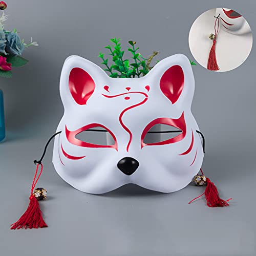 Máscaras de Gato Máscara de Media Cara Máscara de Cosplay Máscara de Zorro Japonesa Máscara de Zorro Japonesa Estilo Anime Zorro con Borla Flor para Fiestas, Disfraces, Halloween, 2 Unidades