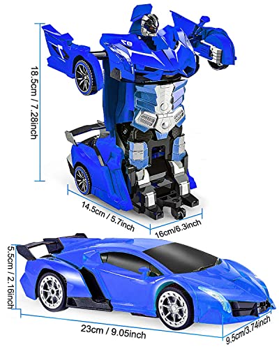 Maxesla Coche Teledirigido Transformers para Niños, 2 in 1 Coche Robot Teledirigido, 2.4GHz Coche Radiocontrol with LED, Transforming Toys Juguetes Regalo para niños de 3+ años, Azul