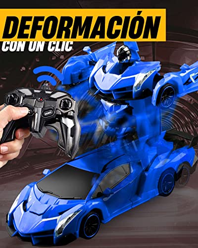 Maxesla Coche Teledirigido Transformers para Niños, 2 in 1 Coche Robot Teledirigido, 2.4GHz Coche Radiocontrol with LED, Transforming Toys Juguetes Regalo para niños de 3+ años, Azul