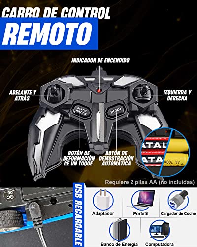 Maxesla Coche Teledirigido Transformers para Niños, 2 in 1 Coche Robot Teledirigido, 2.4GHz Coche Radiocontrol with LED, Transforming Toys Juguetes Regalo para niños de 3+ años, Azul