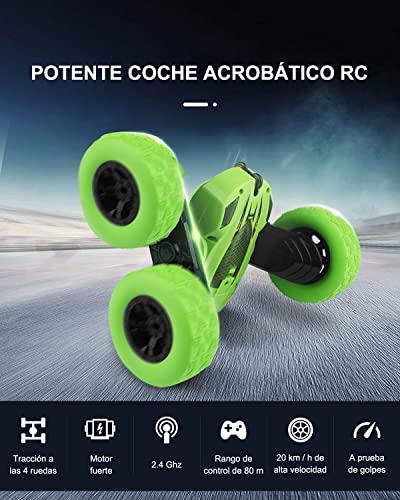 Maxesla Coches Teledirigido para Niños con 360° Rotación, 2.4 GHz Coches Teledirigidos, Coche teledirigido 4x4 de Alta Velocidad 4WD, Coche RC niños de 6 7 8 9 12 años de Edad Regalo, Verde