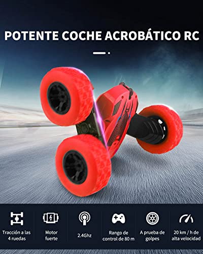 Maxesla Coches Teledirigido para Niños con 360° Rotación, 2.4 GHz Coches Teledirigidos, Coche teledirigido 4x4 de Alta Velocidad 4WD, Coche RC niños de 6 7 8 9 12 años de Edad Regalo, Rojo