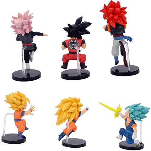 Mdcgok Personajes de Anime Modelo 6 unids / Set Dragon Ball Z Dark Goku Gogeta Vegeta Super Saiya King Fist Figura de acción PVC Estatuilla Colección muñeca 8-10cm