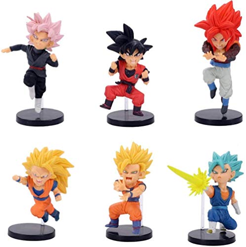 Mdcgok Personajes de Anime Modelo 6 unids / Set Dragon Ball Z Dark Goku Gogeta Vegeta Super Saiya King Fist Figura de acción PVC Estatuilla Colección muñeca 8-10cm