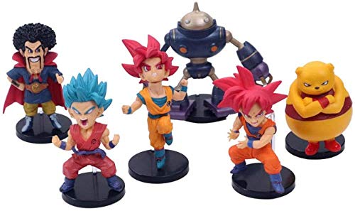 Mdcgok Personajes de Anime Modelo 6 unids / Set Dragon Ball Z Goku Super Saiya Pelo Azul Majin Buu Mr. Satan Trunks PVC estatuilla colección muñeca 9cm