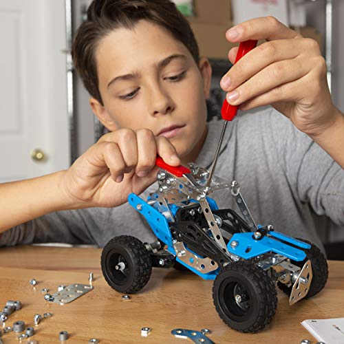 Meccano 15 in 1 Set Off Road Rally - Juego de construcción de varios modelos de vehículos de 242 pieza(s), Metal y Plástico, Colores Azul ( Plata y Negro)