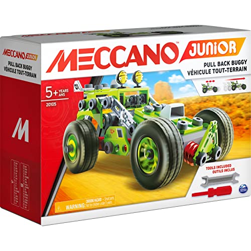 MECCANO, 3-in-1 Model Building, for Kids Aged 5 and Up Junior, 3 en 1 Deluxe Pull Back Buggy Steam Kit de construcción para niños a Partir de 5 años, Color Gris (Spin Master 6055133)