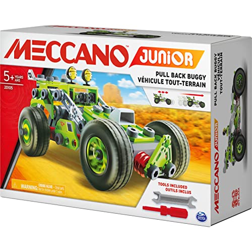 MECCANO, 3-in-1 Model Building, for Kids Aged 5 and Up Junior, 3 en 1 Deluxe Pull Back Buggy Steam Kit de construcción para niños a Partir de 5 años, Color Gris (Spin Master 6055133)