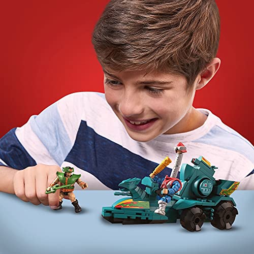 Mega Construx Másters del Universo Ram Batalla Figuras articuladas con coche de juguete de bloques de construcción para niños (Mattel GWY75)