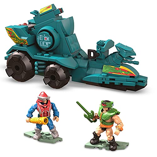 Mega Construx Másters del Universo Ram Batalla Figuras articuladas con coche de juguete de bloques de construcción para niños (Mattel GWY75)