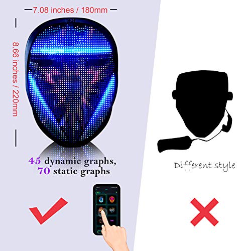 megoo Más reciente máscara led con bluetooth programable, Para de Mascarada de Disfraces Fiesta de cosplay halloween,Máscaras de led Iluminada Para Adultos,Máscara Más Genial 2021(Carga USB)