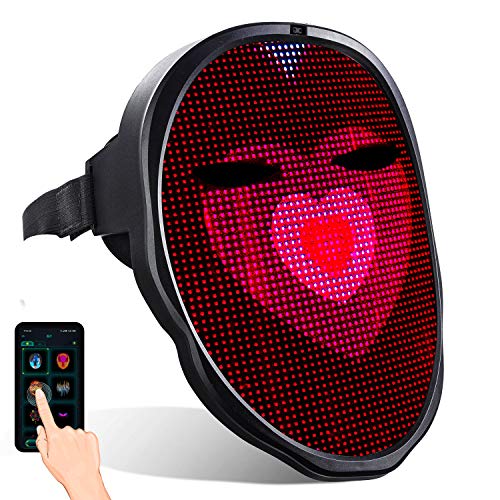 megoo Más reciente máscara led con bluetooth programable, Para de Mascarada de Disfraces Fiesta de cosplay halloween,Máscaras de led Iluminada Para Adultos,Máscara Más Genial 2021(Carga USB)