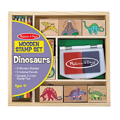 Melissa & Doug- Dinosaurs Set di Timbri in Legno, Multicolore, 1633