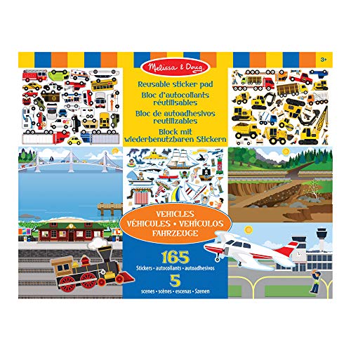 Melissa & Doug Vehículos Bloc de Autoadhesivos Reutilizables, Multicolor, 3+ Años