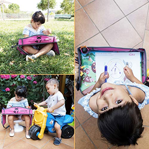 MesitaDeJuego1+ Mesa de juego de viaje en coche para niños con puerta USB 2.0 para Tablet, Smartphone. Bandeja para Dibujar, Entretener a los niños en Avión, Tren, Cochecito, Silla de coche, Parque