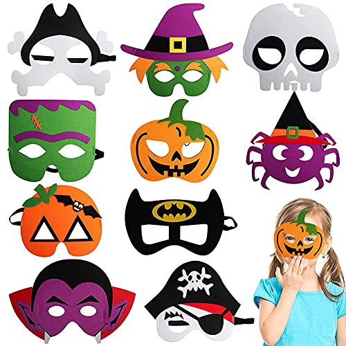 MEZHEN Mascara Halloween Decoracion Esqueleto Calabaza Mascara de Fieltro Máscaras para Niños Decoración Fiesta Halloween Cumpleaños Navidad 10 Pieza