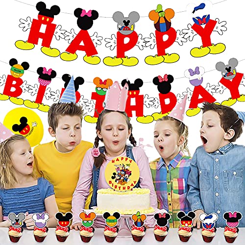 Mickey y Minnie Party Decorations, Hilloly 37 PCS Mickey Party Globos Decoraciones de cumpleaños de Mickey Mouse para Niños Cumpleaños de Chicas Baby Shower