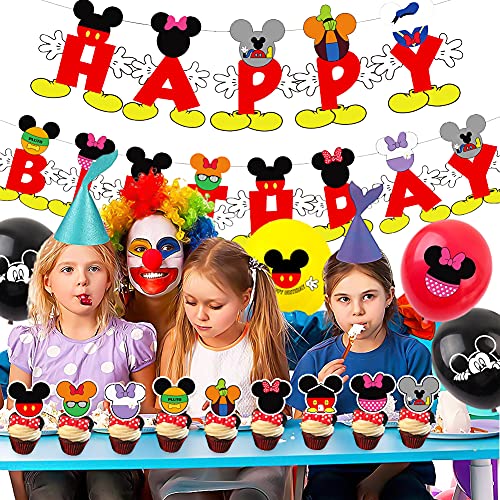 Mickey y Minnie Party Decorations, Hilloly 37 PCS Mickey Party Globos Decoraciones de cumpleaños de Mickey Mouse para Niños Cumpleaños de Chicas Baby Shower