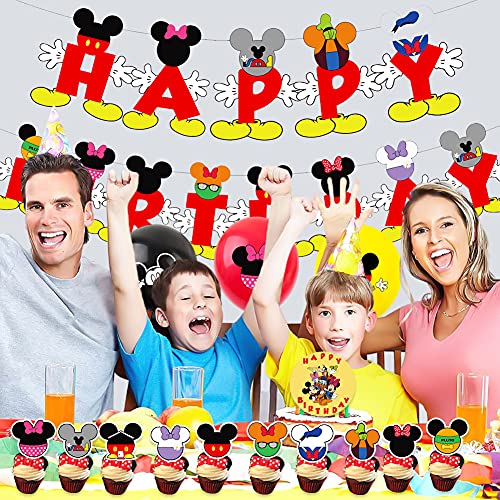 Mickey y Minnie Party Decorations, Hilloly 37 PCS Mickey Party Globos Decoraciones de cumpleaños de Mickey Mouse para Niños Cumpleaños de Chicas Baby Shower