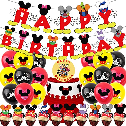 Mickey y Minnie Party Decorations, Hilloly 37 PCS Mickey Party Globos Decoraciones de cumpleaños de Mickey Mouse para Niños Cumpleaños de Chicas Baby Shower