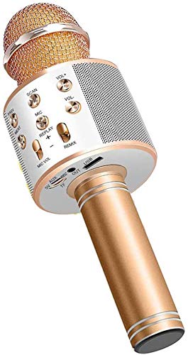 Micrófono inalámbrico Karaok, 4 en 1 máquina portátil de karaoke con altavoz portátil Bluetooth, reproductor KTV doméstico con función de grabación (GOLD)