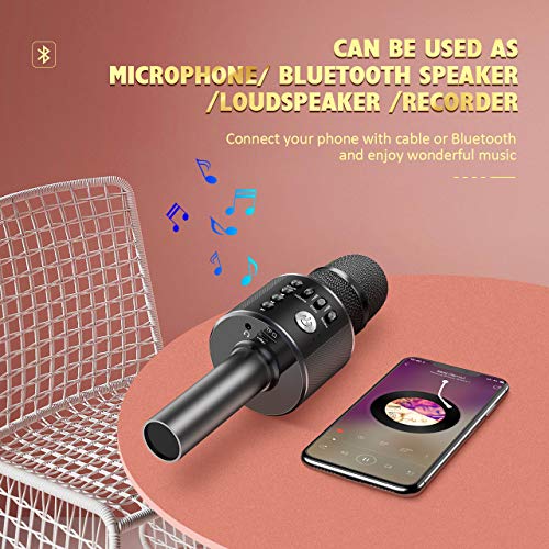 Microfono Karaoke Bluetooth, 4 en 1 Microfono Inalambrico Compatible con Android/iOS, Teléfonos Inteligentes, PC, Portátil Microfono con 5 Modos De Sonido y Batería de 2400mAh, para Niños, Fiesta