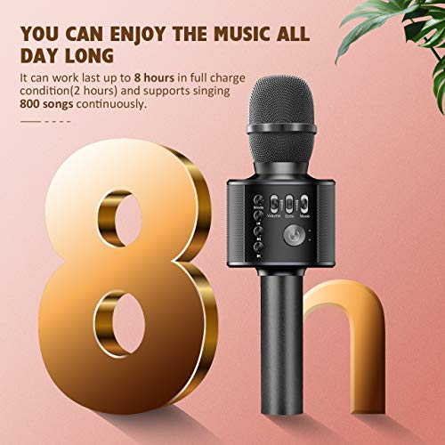 Microfono Karaoke Bluetooth, 4 en 1 Microfono Inalambrico Compatible con Android/iOS, Teléfonos Inteligentes, PC, Portátil Microfono con 5 Modos De Sonido y Batería de 2400mAh, para Niños, Fiesta